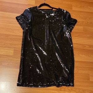 Black Sequin T-Shirt Party Dress